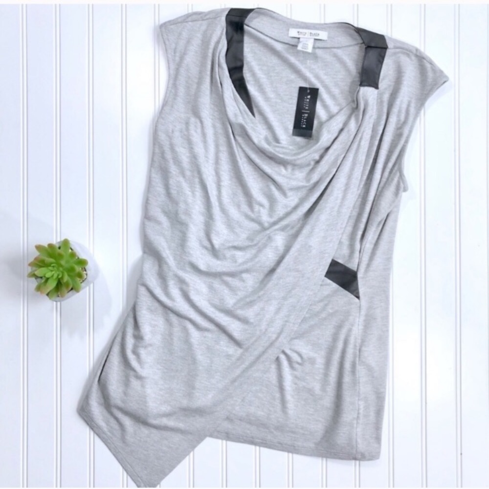 •WHBM• vegan leather trim top